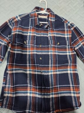 Abercrombie Kids Boy's Navy & Orange Plaid Button-Up Flannel Shirt